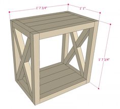 a wooden shelf with measurements for the top