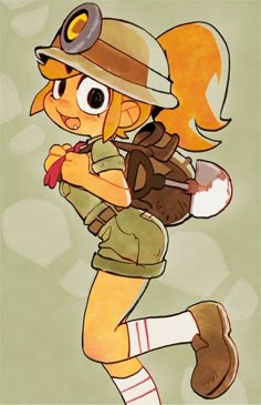 a drawing of a girl with a fireman's hat and backpack on her back