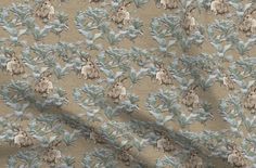 an image of a fabric with flowers and leaves on the side, as well as measurements for