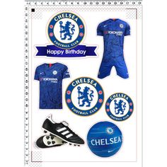 chelsea football club birthday card with personalised stickers on the front and back of it