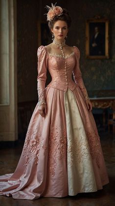 Evening Gown Outfit, Corset Evening Gown, Prom Dresses Floral, Victorian Era Dresses, Gown Outfit, Regency Era Fashion, Queen Dresses, Princess Prom Dresses, 1800s Fashion