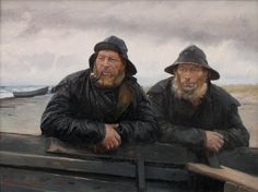 two men sitting next to each other on a boat