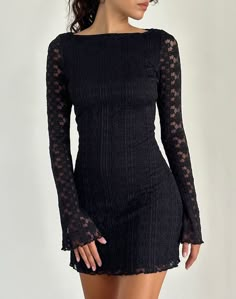 Motel Dresses - Motel Rocks – motelrocks-com-us Long Sleeve Winter Dress Formal, Winter Nice Dinner Outfit, Classy Long Sleeve Dress, Long Sleeve Mini Dress Outfit, Christmas Party Outfits Fancy Classy, Lace Long Sleeve Mini Dress, Long Sleeve Black Dress, Fashion Forward Outfits, Motel Rocks