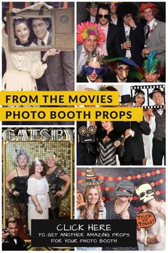 a collage of photos with the words from the movies photo booth props to get another amazing pics