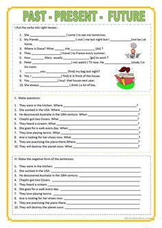 past and present future worksheet for kids with pictures on the back ground,