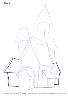 a drawing of a house with the words step 6 on it's bottom corner