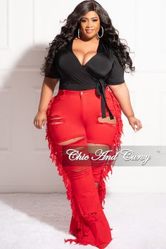 Stretch bodysuit V neck Midi sleeves Self tie No closure 82% polyester 18% spandex Hand wash cold Model is wearing a 2X Bodysuit With Jeans Outfit, All Red Party, Bodysuit Outfit Plus Size, Pink Bodysuit Outfit, Big Belly Outfits Plus Size, Plus Size Night Out, Bodysuit With Jeans, Puff Sleeve Bodysuit, Wrap Bodysuit