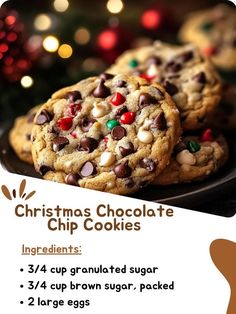 christmas chocolate chip cookies on a black plate