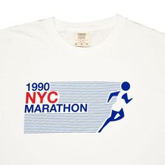 a white t - shirt with the new york marathon logo on it