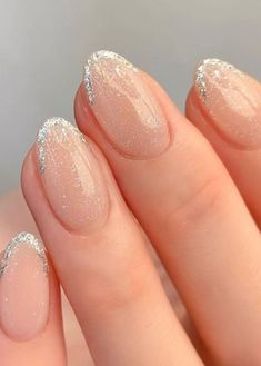 Step into the alluring world of Korean glitter nails, where your brilliance will outshine and dazzle this festive season. #Motivation #HomeTrends #Inspiration #Inspo #Ideas #CreativeIdeas #Trends Silver Nail Designs Simple, French Nail Designs With Glitter, Festive Nails Simple, Bridal Nails Ideas, French Nails With Sparkle, Fancy French Nails, Glitter French Nails, Unghie Sfumate