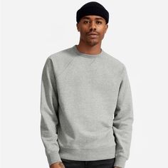 Where Classic Meets Comfort. This Staple Sweatshirt Has Raglan Sleeves, And Is Made In Durable, Tightly Spun 12 Oz French Terry Cotton With A Dry Hand That Will Soften With Wear. It’s Made To Last The Long Haul, And Look Good Doing It. Casual Crew Sweater For Everyday, Casual Crew Neck Sweater For Everyday, Casual Everyday Crew Neck Sweater, Casual Everyday Crew Sweater, Casual Tops With Ribbed Crew Neck, Classic Gray Crew Neck Sweatshirt, Relaxed Fit Heather Grey Tops With Ribbed Cuffs, Heather Grey Relaxed Fit Top With Ribbed Cuffs, Sporty Cotton Sweater For Everyday Use