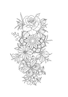 Small Tattoos Minimalist, Tat Stencils, Half Sleeve Tattoos Sketches, Flower Hip Tattoos, Tattoo Designs Unique, Tattoos Floral, Tattoos Watercolor, Rose Drawing Tattoo, Geometric Mandala Tattoo