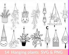 Hanging Plants Doodle, Hanging Plants Tattoo, Hanging Plants Drawing Doodles, Hanging Plant Tattoo, Plants Drawing Doodles, Hanging Plant Drawing, Flower Sketching, Painting Outlines, April Bujo