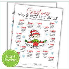 the elf who is most like an elf printable for kids to use on christmas cards