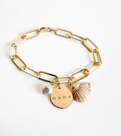 Mama charm bracelet Trendy Personalized Charm Bracelet, Trendy Personalized Metal Charm Bracelet, Gold Metal Charm Bracelet For Beach, Gold-tone Charms Gold Plated Bracelet, Mother's Day Gold-toned Charm Bracelet, Gold Dipped, Stamped Jewelry, Paper Clip, Jewelry Projects