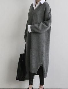 Legging Outfits, Grey Maxi Dress, Long Sleeve Knit Sweaters, Trend Fashion, Style Maxi Dress, Dress Outfit, Fashion 2020, Knitted Sweater