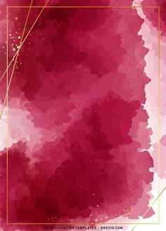 a red and pink watercolor background with gold lines in the middle, on top of it