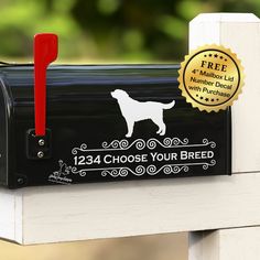 "Spruce up your mailbox with this custom dog mailbox decal. The perfect design for any stylish mailbox. Choose whether you want your address decal to be 10, 12, 14 or 16 inches wide in the drop down box as well as the number of sides you need. (Measurements are by the width measurement.) Each long-lasting, weatherproof vinyl mailbox sticker comes ready to apply! ♛ FREE 4\" Mailbox Lid Number Decal with Purchase! Provide your address details and breed selection in the personalization box and we w Mailbox Sign, Address Decals, Mailbox Decal, Mailbox Stickers, Custom Mailbox, Personalized Mailbox, Address Sticker, Custom Mailboxes, Mailbox Decals