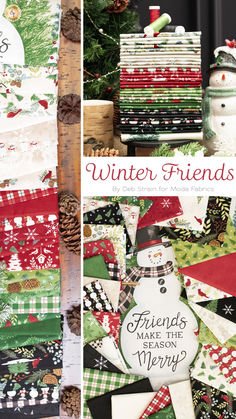 a collage of quilts and christmas decorations with the words winter friends written on them