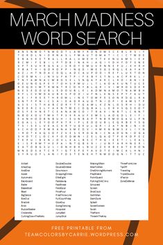 the march word search is shown on an orange background