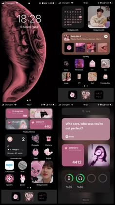 an iphone screen with pink and black images