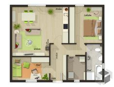 the floor plan for a small apartment with two bedroom and living room, dining area