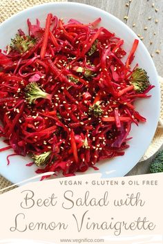 beet salad with lemon vinaigrete on a white plate