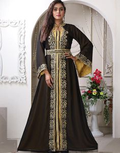 Modest Black Georgette Stone Embroidery Moroccan Moroccan, Copper, Georgette, Crepe, Handmade, Black, Goldenyellow, Black, Kaftans, XS, S, M, L, XL, 2XL, 3XL, 4XL, 5XL, 6XL, 7XL:Arabic Attire #elegantkaftandresses #fancycaftan #fancycaftans #fancykaftan #imagesofkaftan #kaftandesign #kaftandesigns #kaftandressesdubai #kaftanstylemaxidresses #kaftansdesigns #kaptanclothes #khaftandress #ladieskaftandresses #longkaftandresses #kaftanegyptian #kaftansuits Islamic Wedding Dresses, Types Of Women Dresses, Jalabiya Dress, Wedding Kaftan, Caftan Dresses, Arabic Wedding Dresses, Kaftan Design, Plus Size Kaftan, Dress Islamic