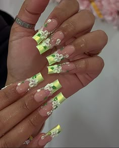 Mexican Design Nail Art, Hawaii Acrylic Nails, Jelly Acrylics, Cute Green Nails, Nail Inspo For Summer, Acrylic Nails For Summer, Cute Nails Designs, 2022 Summer Nails, Summer Nails Acrylic