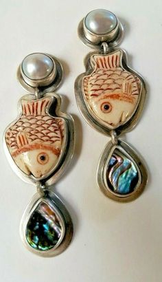 Bone Fish, Fish Earrings, Fish Jewelry, Vintage Gifts Ideas, Organic Jewelry, Carved Bone, Mother Of Pearl Earrings