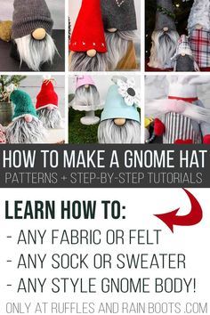 the instructions for how to make gnome hats with pictures on them and text that reads, learn