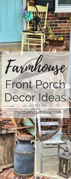 the front porch is decorated with old furniture