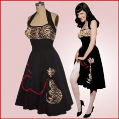 Swing'n Leopard Kitty Halter Dress... by pinkpurr on Etsy, $179.00 soooo bad Betty Book Costumes, Plus Size Sock Hop, Shirley Of Hollywood Plus Size, Cat Costumes Women Dress, 50s Plus Size Costume, 50s Dresses Vintage Pinup With Jewelry, Poker Chip Dress, Vintage Dresses Halter, Black Tie Party Dress