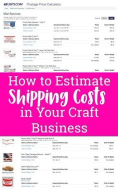 the words how to estimate shipping cost in your craft business on top of an image