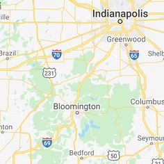 a map with the location of bloomington, indiana and surrounding towns on it