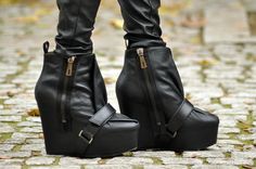 Acne admire boots Hair Horn, Black Wedge Booties, Gothic Punk Fashion, Simple Shoes, Black Wedge, Goth Outfits, Crazy Shoes, Leather Wedges, About Fashion