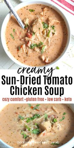 two bowls of creamy sun dried tomato chicken soup