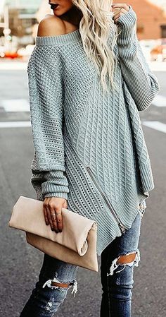 Oversized Street Style, Cozy Womens Sweaters, Perfect Winter Outfit, Hem Sweater, Pointelle Knit, Bat Sleeve, Cardigan Long, Fall Fashion Trends, Split Hem