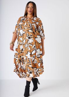 Posh prints in hues perfect for a life of #quietluxury, fall into the chic comfort of our floral shirtdress. Plus Size Work Dresses, Shirt Dress Plus Size, Plus Size Shirt Dress, Plus Size Work, Plus Size Shirt, Midi Dress Plus Size, Midaxi Dress, Dresses Plus Size, Work Dress