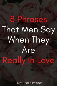 pink roses with the words 8 phrases that men say when they are really in love