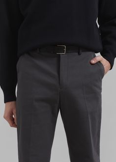 Color: Grey Midweight cotton blend fabric Regular fit Side seam pockets Back welt pockets Belt loops Zip fly Front button closure Unlined 97% Cotton 3% Elastane Dry Clean By The Frankie Shop. Imported Classic Wide Leg Bottoms With Hidden Pockets, Fitted Gray Cotton Pants, Classic Wide Leg Pants With Hidden Pockets, Workwear Chinos With Straight Hem And Belt Loops, Workwear Chinos With Belt Loops And Straight Hem, Tailored Cotton Pants With Straight Hem, Wide Leg Business Chinos With Pockets, Slim Fit Gray Pants With Pockets, Slim Fit Flat Front Pants With Pockets