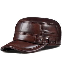 This stylish baseball cap is made up of premium material and finely knitted for winters that adds on a chunky look in the attire. Made up of Cortex material which is designed to ensure the maximum ergonomic and comfort. The outer full grain leather gives the cap the combination of great quality and fashion as well. It is ideal to keep you cozy and warm during winters. Comes with an additional thick layer of faux fur inside which protects the head during winters and the eversion earmuffs type pro Flat Cap Men, Leather Beret, Mens Hats Fashion, Army Hat, Leather Baseball Cap, Army Cap, Leather Hat, Military Hat, Leather Hats