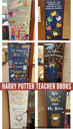 harry potter classroom door decorations with the words harry potter on them and pictures of hog potters