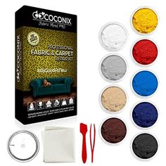 the kit includes various colors of fabric and carpet