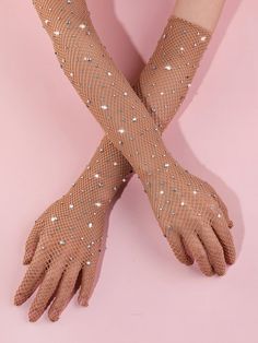 Rhinestone Decor Fishnet Gloves | SHEIN USA Fishnet Gloves, Rhinestone Fishnets, Look Festival, Fashion Gloves, Gloves Fashion, Tulle Tutu Skirt, Lace Gloves, Long Gloves