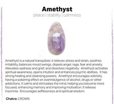 Amethysts are reported to open a person's third eye. The third eye is considered to be a source of power and wisdom. Crystal practitioners believe a person can use amethysts to enhance or sharpen spiritual visions and enlightenment. Quick Spells, Wiccan Quotes, Crystal Cards, Witchcraft Crystals, Stone Meanings, Secret Knowledge, Eye Twitching, Stone Properties, Witch Stuff