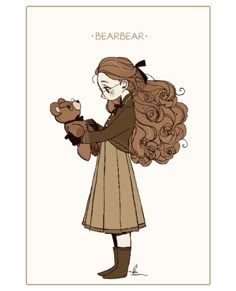 a drawing of a girl with long hair holding a teddy bear in her hand and the caption reads, beardear