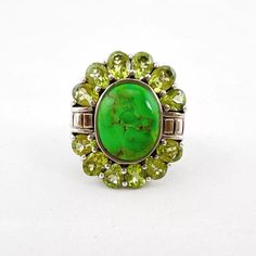 Sterling Silver Green Turquoise Peridot Statement Ring | eBay Peridot Stone, Scroll Design, Green Turquoise, Statement Ring, Sterling Silver Ring, High Gloss, Statement Rings, Silver Ring, The Face