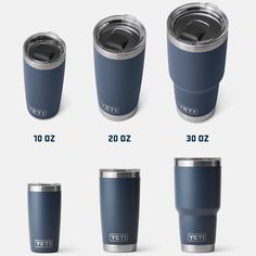 the yeti tumbler cup sizes are shown in three different positions, and each has its own insulated lid