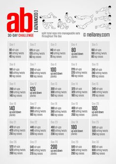 the 30 day abs challenge poster is shown in red and white, with instructions for how to